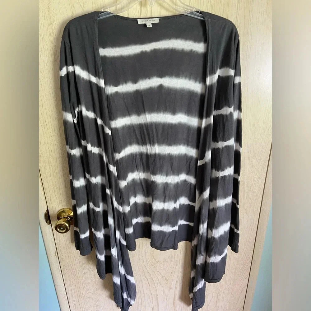 Boston Proper Gray & White Tie Dye Open Front Waterfall Cardigan Sz medium